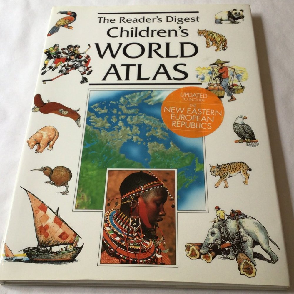 Reader's Digest Children's World Atlas hardcover book with dust jacket